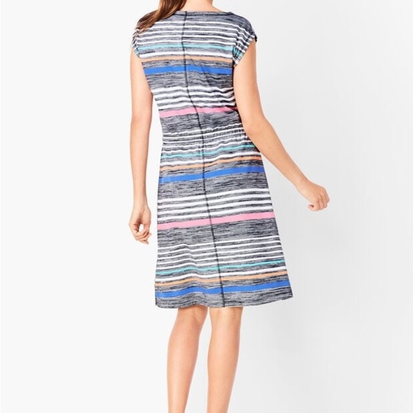 T by TALBOTS | Multi-Color Stripe Shift Dress with Kangaroo Pockets; Size Small - Picture 4 of 17